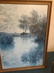 a vintage oak framed print signed by artist claude monet seine ventheuil - Picture 1 of 8