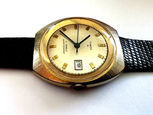 Vintage Men's Watch Timex 21j Mechanical Case France Brown Band Date Runs - Picture 1 of 16