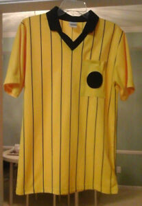 REFEREE MENS SOCCER SHORT SLEEVED COLLARED SHIRT ADULT S YELLOW AND BLACK