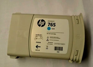 HP 765 DesignJet T7200 F9J51A 400ml Ink Cyan Genuine Original Date 2019 Unused - Picture 1 of 2