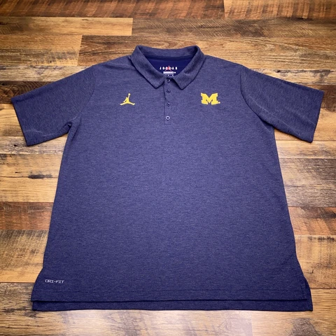 Air Jordan Michigan Wolverines Polo Shirt Mens Large Blue Standard Fit DriFit Cover