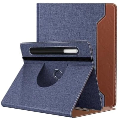  Universal Case for 9-11 Inch Tablet, 360 Degree Rotating Denim Blue & Brown - Изображение 1 из 4