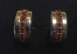 Vintage Mid Century Faux Ruby Gold Tone Cuff Links