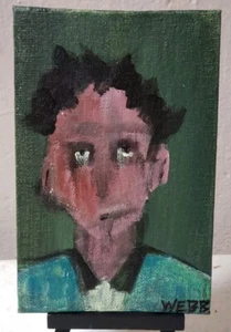 Signed Original Outsider Punk Art Folk Painting WEBB 4x6 - Picture 1 of 1