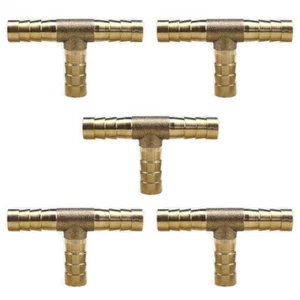5PC- 5/16 HOSE BARB TEE Brass Pipe 3 WAY T Fitting Thread Gas Fuel Water Air #F - Picture 1 of 8