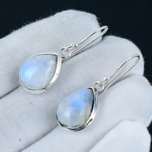 925 Silver Boho Natural Stone Moonstone Earrings Dangle Hook Drop Charm Women - Picture 1 of 6