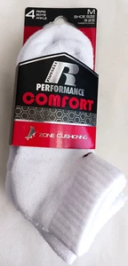 Russell Performance Comfort White Ankle Socks 4 Pack Shoe Size 9-2.5 NEW - Picture 1 of 3