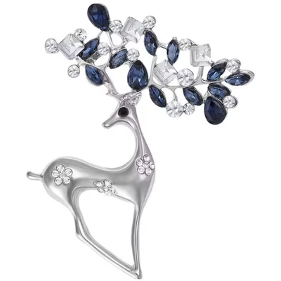 水钻圣诞鹿胸针银色动物胸针,节日冬季珠宝礼品 — 第 1/4 张图片
