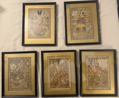 复古波斯微型艺术印花套装(5 件装)- 金箔口音 — 第 1/4 张图片