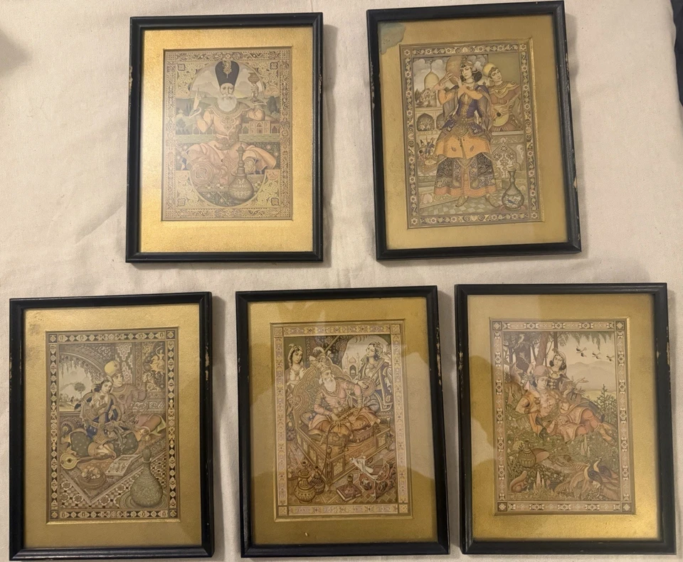 Juego de impresión de arte en miniatura persa vintage (lote de 5)- detalles de lámina de oro Foto 1 de 4