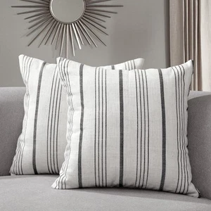Decorative Farmhouse Throw Pillow Case, Set of 2 Cream/Off-White with Black S... - Picture 1 of 6