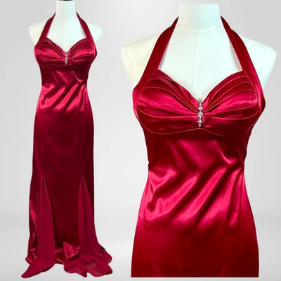 VTG Blondie Nites Womens Y2K Babydoll Maxi Dress Size S 3 Red Satin Halter 90s - Image 1 of 4