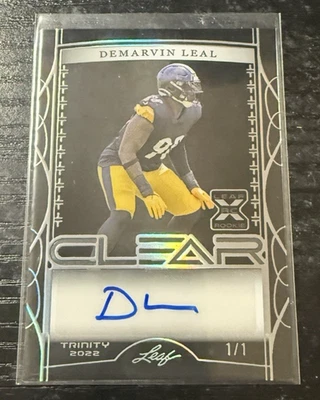2022 Leaf Trinity Football Clear Silver Black Foil Auto 1/1 DeMarvin Leal - Image 1 of 3