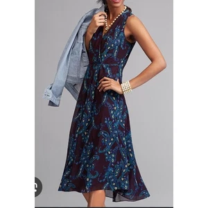 Cabi Womens Paisley Print V Neck Sleeveless Midi Dress Size 8 - Picture 1 of 9