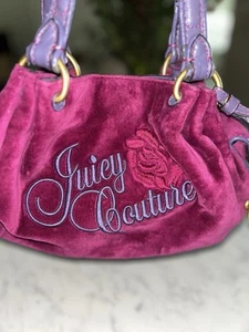 Vintage Juicy Couture Velour Bag Rose Magenta Maroon Purse Purple Leather Y2K - Picture 1 of 13