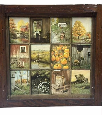 Homco Home Interiors B Mitchell Fall Autumn Country Farm 12 Pane Picture Frame - Image 1 of 4