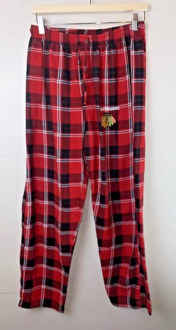 Chicago Blackhawks Pants Mens Medium Red Plaid Lounge Pajama NHL Pockets Cover