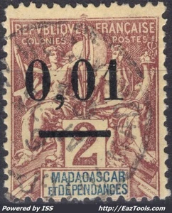 MADAGASCAR TYPE GROUPE 0,01c SUR 2c PETITS ZEROS N°51 AVEC OBLITERATION - Picture 1 of 2