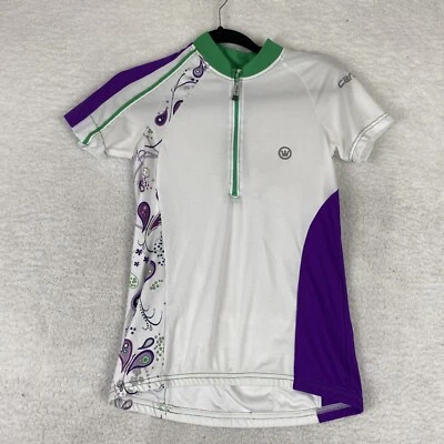 Canari 女式小型自行车骑行服公路赛车美国制造紫色花卉 — 第 1/4 张图片