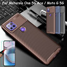 For Motorola One 5G Ace / Moto G 5G Carbon Fiber Case Cover / Tempered Glass