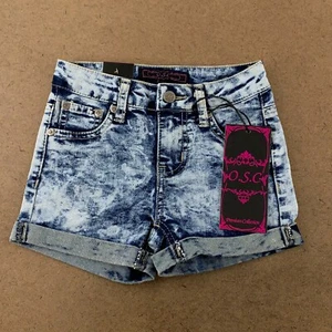 OSC Girls Size 6 Bleach Splash Acid Wash Denim Cuffed Jean Shorts NWT - Picture 1 of 6