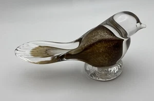 Art Clear Glass Brown Bird Figurine Decor Paperweight Approx 5” Long 2.5” Tall - Picture 1 of 9