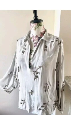 Ted Baker Satin Embroidered Shirt Blouse Size 1 8-10 Tunic Silver Beaded - Image 1 of 2