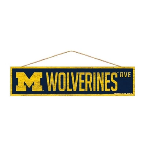Michigan Wolverines 4"x17" Wood Sign Avenue Design [NEW] NCAA Street Banner Wall Cover