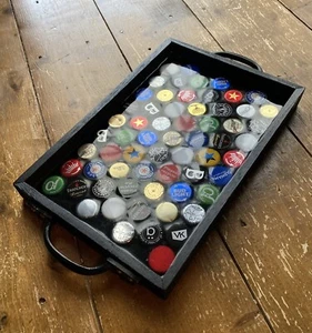 Upcycled Wooden Tray Resin/Bottle Cap Pop Art Design - Home Bar/Mancave/Tattoo - Picture 1 of 6