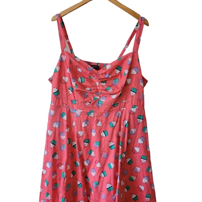 Torrid Dress Sz 3 Cupcake Print Rockabilly Fit n Flare Pockets Pink - Image 1 of 4