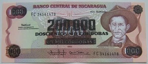 Nicaragua - Bankbiljet 200000 op 1000 Cordobas 1990 ongebruikt - Bild 1 von 1
