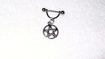 Pentagrama Wicca Pezón Anillo Cuerpo Joyería Barbell Vendido como Par Acero Inoxidable Satánico Foto 1 de 2