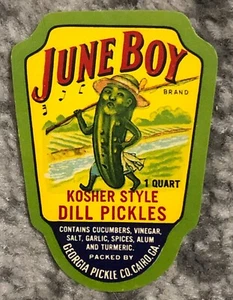 Dill Pickle Label Vintage Original Jar Bottle June Boy 1940's NOS Unused Kosher - Picture 1 of 4