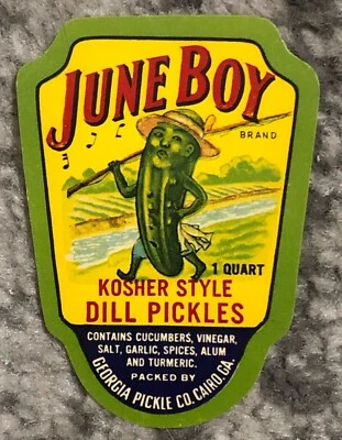 Dill Pickle Label Vintage Original Jar Bottle June Boy 1940's NOS Unused Kosher - Image 1 of 4