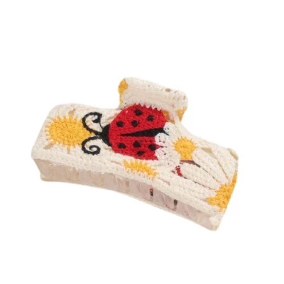 NEW Crochet Lady Bug & Daisy Flowers Hair Claw Hair Clip Hair Accessories Cute - Image 1 of 4