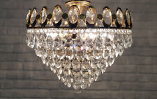 Antique Vintage Brass & Crystals  Low Ceiling LARGE Chandelier Lighting Lamp