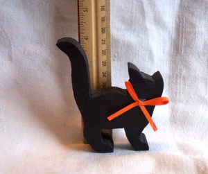 Halloween 4" Black Cat Figure 4" Wood Handmade See Pics - Picture 1 of 3