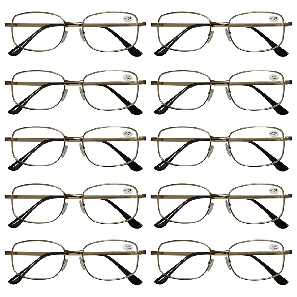 10 PK Gafas de lectura cuadradas con marco de metal para hombres Lectores clásicos Gafas de moda Foto 1 de 1