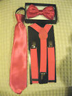 Kids Teens Hot Pink Bow Tie,Pre-Tied Necktie&Hot Pink Adjustable Suspenders Set