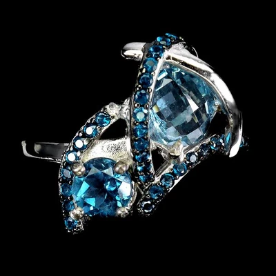 925 Sterling Silver Ring Cushion London Blue Topaz Natural Gemstone Jewelry - Image 1 of 4