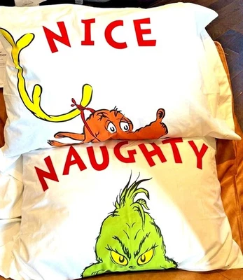 Pottery Barn Grinch Max Holiday Dr Seuss Christmas Gift dog Kid Pillowcase SET 2 - Image 1 of 4