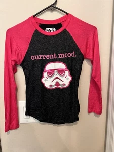 Star Wars Girls Top Size S 6-6X Stormtrooper Current Mood Pink Black Glittery - Picture 1 of 3