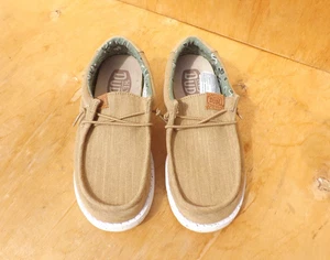 Size 3Y - HEY DUDE  "Wally" Slip On Shoes Unisex - Washed Canvas WALNUT - Picture 1 of 8