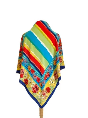 Carla Fasini Vintage Bufanda de Seda Multicolor Floral Arco Iris Rayas Italia #A124 Foto 1 de 4