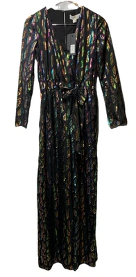 Rachel Zoe Mason Jumpsuit 0 Faux Wrap Metallic Party Wide Leg V-neck Colorful - Image 1 of 4