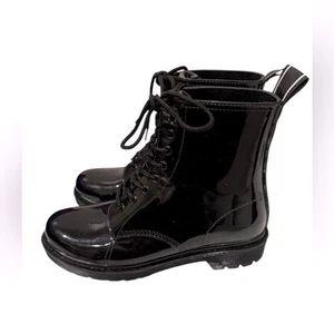 Michael Kors Tavie Combat Boots Patent Leather Black Lace-up Size 9 - Picture 1 of 4