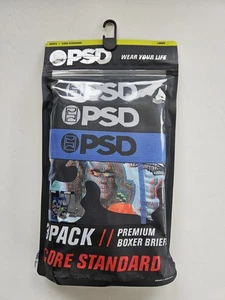 PSD Men's L 36-38 Boxer Briefs Underwear 3 Pack Premium 3 Pr Black Blue NIP - Picture 1 of 2