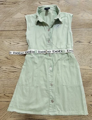 Bebe Girl's Denim Dress Green with Belt Size L (14-16) - Image 1 of 4
