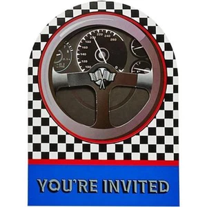 Racing Checkered Flag Race Car Sports Birthday Party Invitations w/Envelopes - Picture 1 of 2