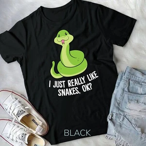 I Just Really Like Snakes Ok Funny Snake Reptile Python Unisex T-shirt - Picture 1 of 11